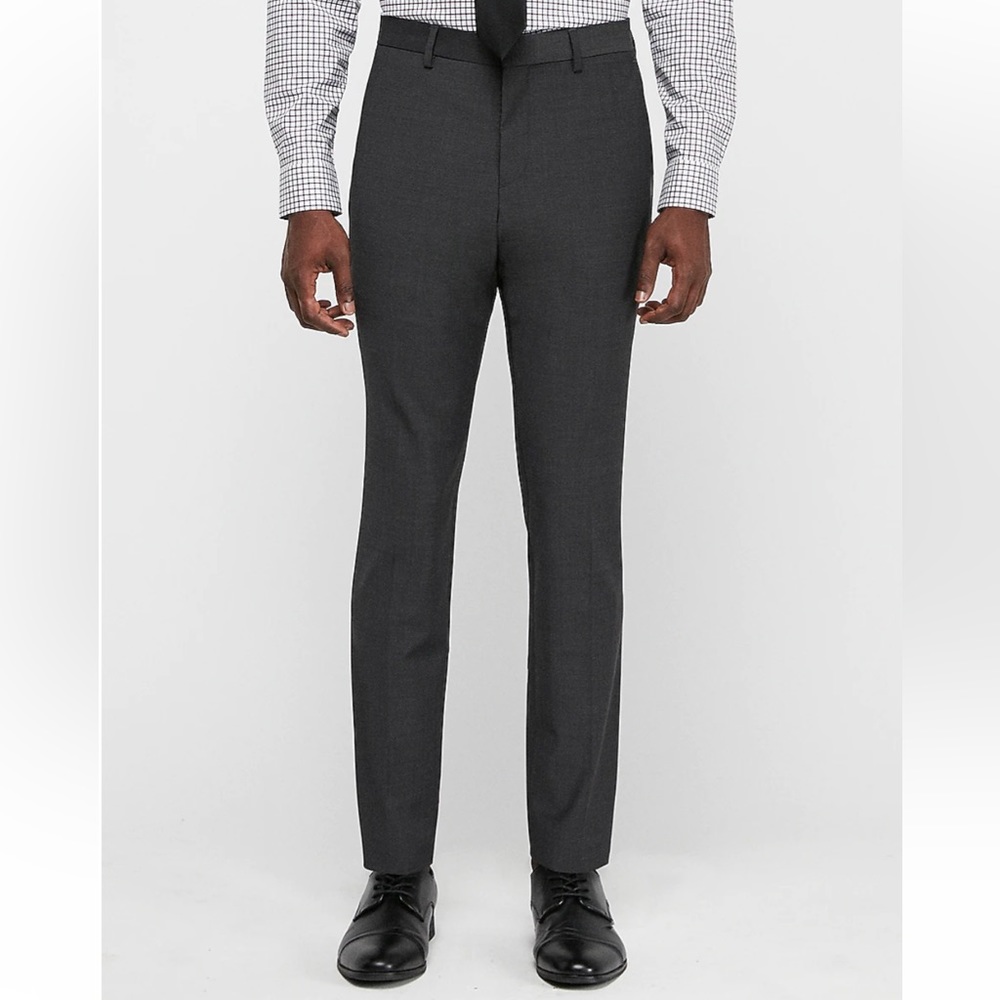 New Express Performance Slim Charcoal Wrinkle Resistant Wool-Blend Suit Pant